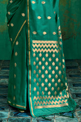 Surreptitious Sea Green Banarasi Satin Silk Saree With Confounding Blouse