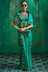 Surreptitious Sea Green Banarasi Satin Silk Saree With Confounding Blouse