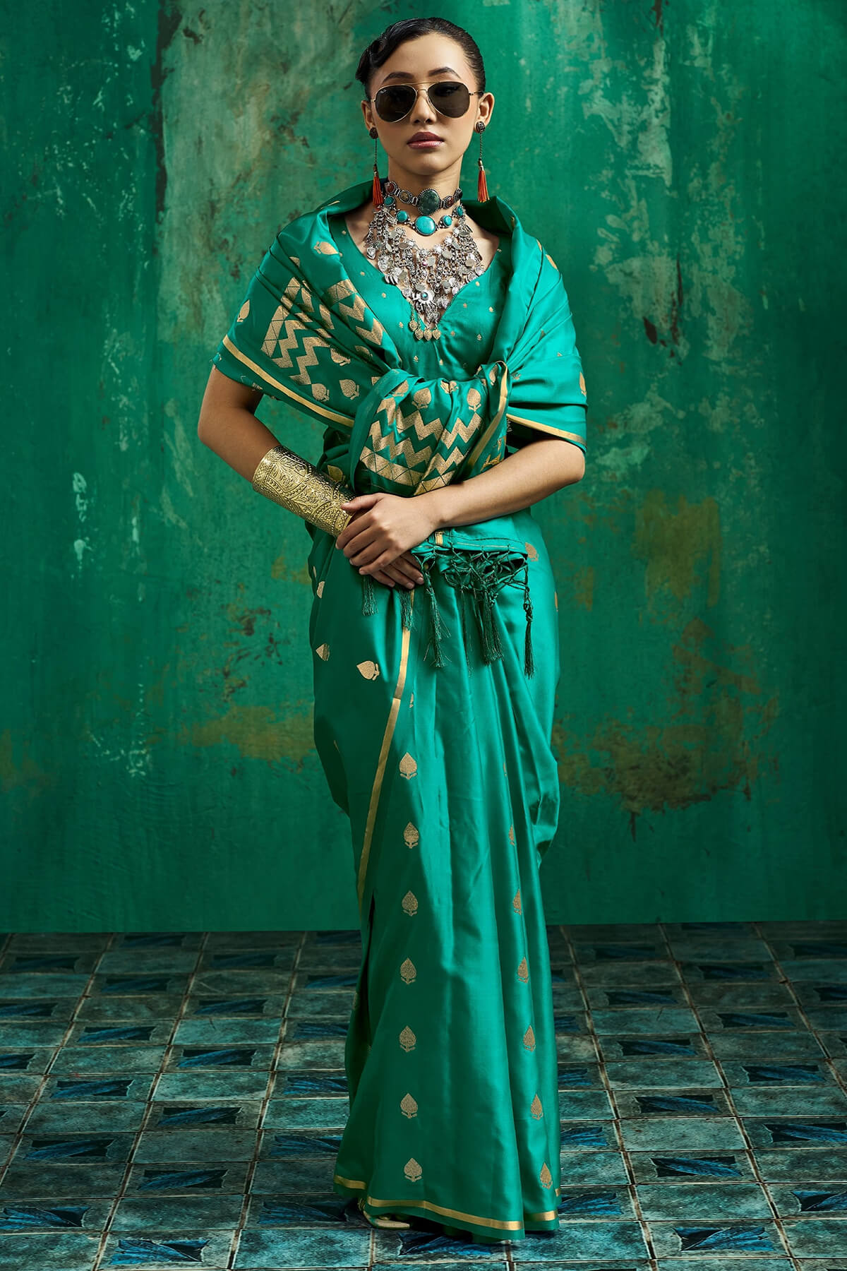 Surreptitious Sea Green Banarasi Satin Silk Saree With Confounding Blouse