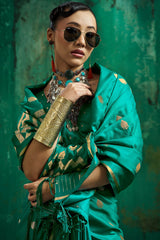 Surreptitious Sea Green Banarasi Satin Silk Saree With Confounding Blouse