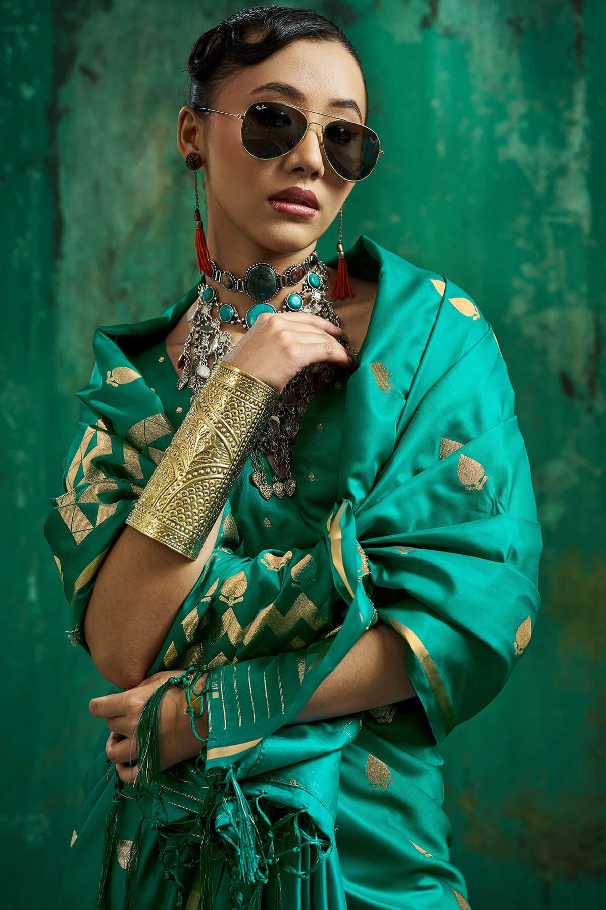Surreptitious Sea Green Banarasi Satin Silk Saree With Confounding Blouse