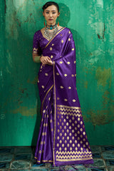 Pleasurable Purple Banarasi Satin Silk Saree With Delectable Blouse
