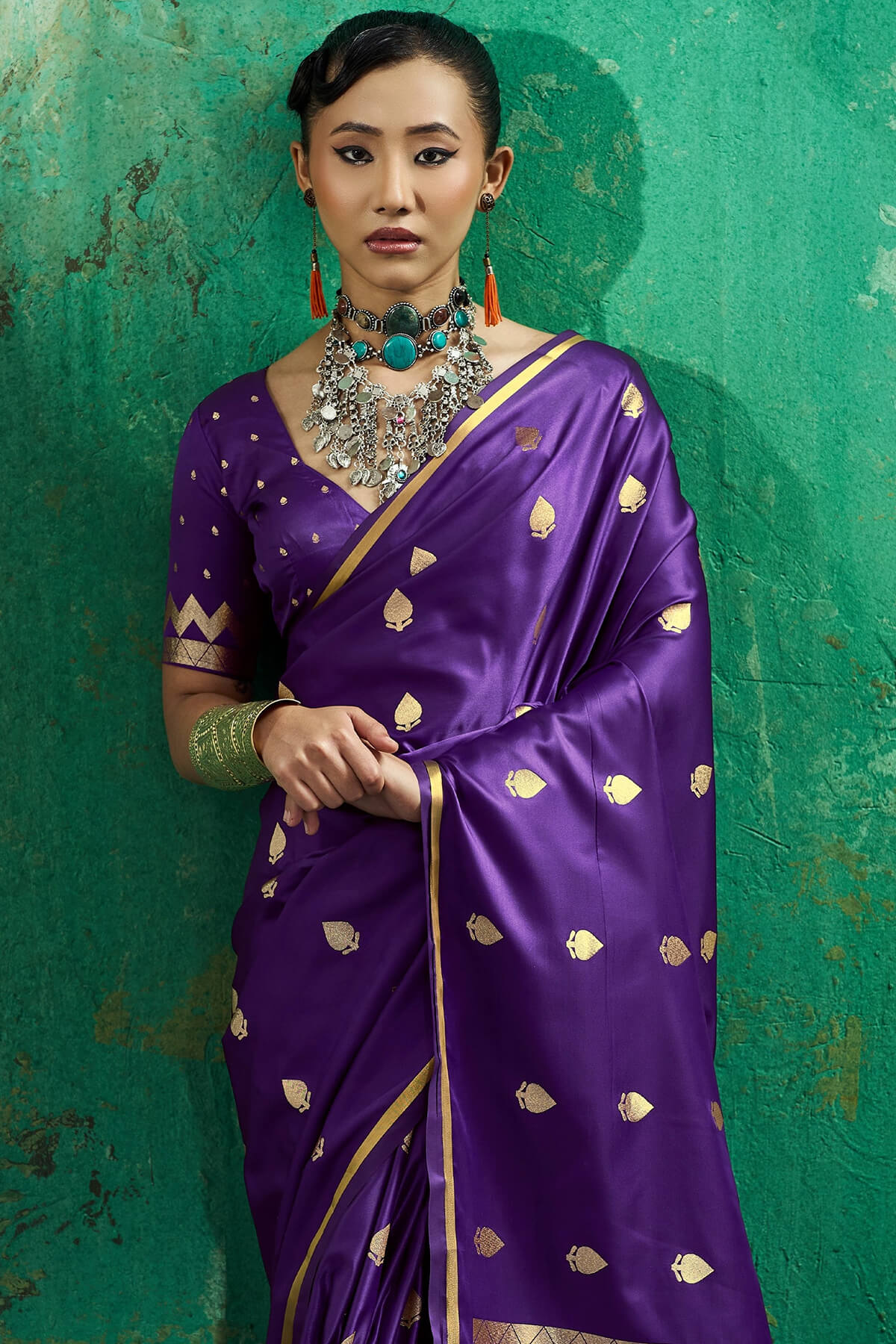 Pleasurable Purple Banarasi Satin Silk Saree With Delectable Blouse