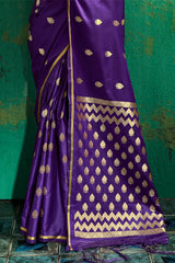 Pleasurable Purple Banarasi Satin Silk Saree With Delectable Blouse