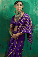 Pleasurable Purple Banarasi Satin Silk Saree With Delectable Blouse