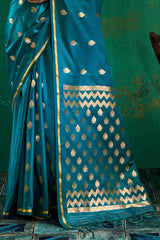 Glowing Rama Banarasi Satin Silk Saree With Prodigal Blouse