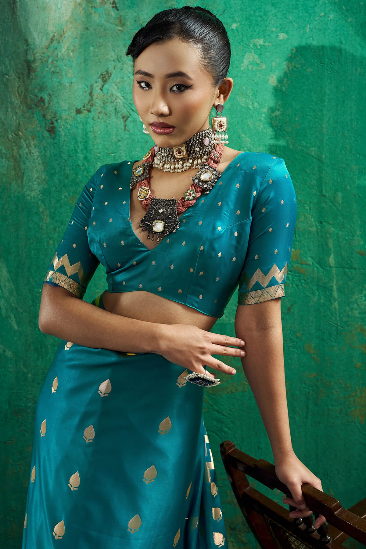 Glowing Rama Banarasi Satin Silk Saree With Prodigal Blouse
