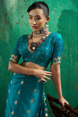 Glowing Rama Banarasi Satin Silk Saree With Prodigal Blouse
