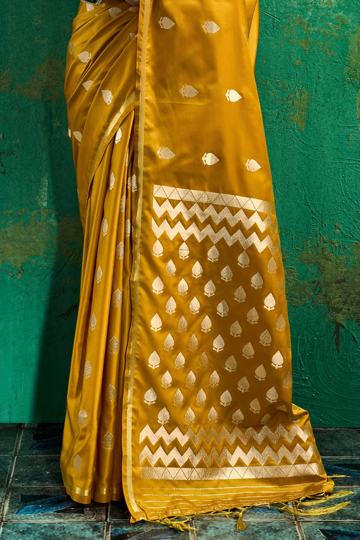 Ideal Mustard Banarasi Satin Silk Saree With Dulcet Blouse