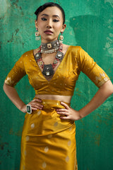 Ideal Mustard Banarasi Satin Silk Saree With Dulcet Blouse