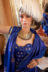 Charming Royal Blue Banarasi Satin Silk Saree With Adorning Blouse