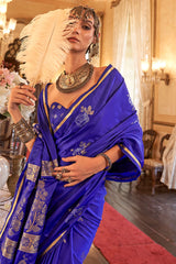 Appealing Blue Banarasi Satin Silk Saree With Blissful Blouse