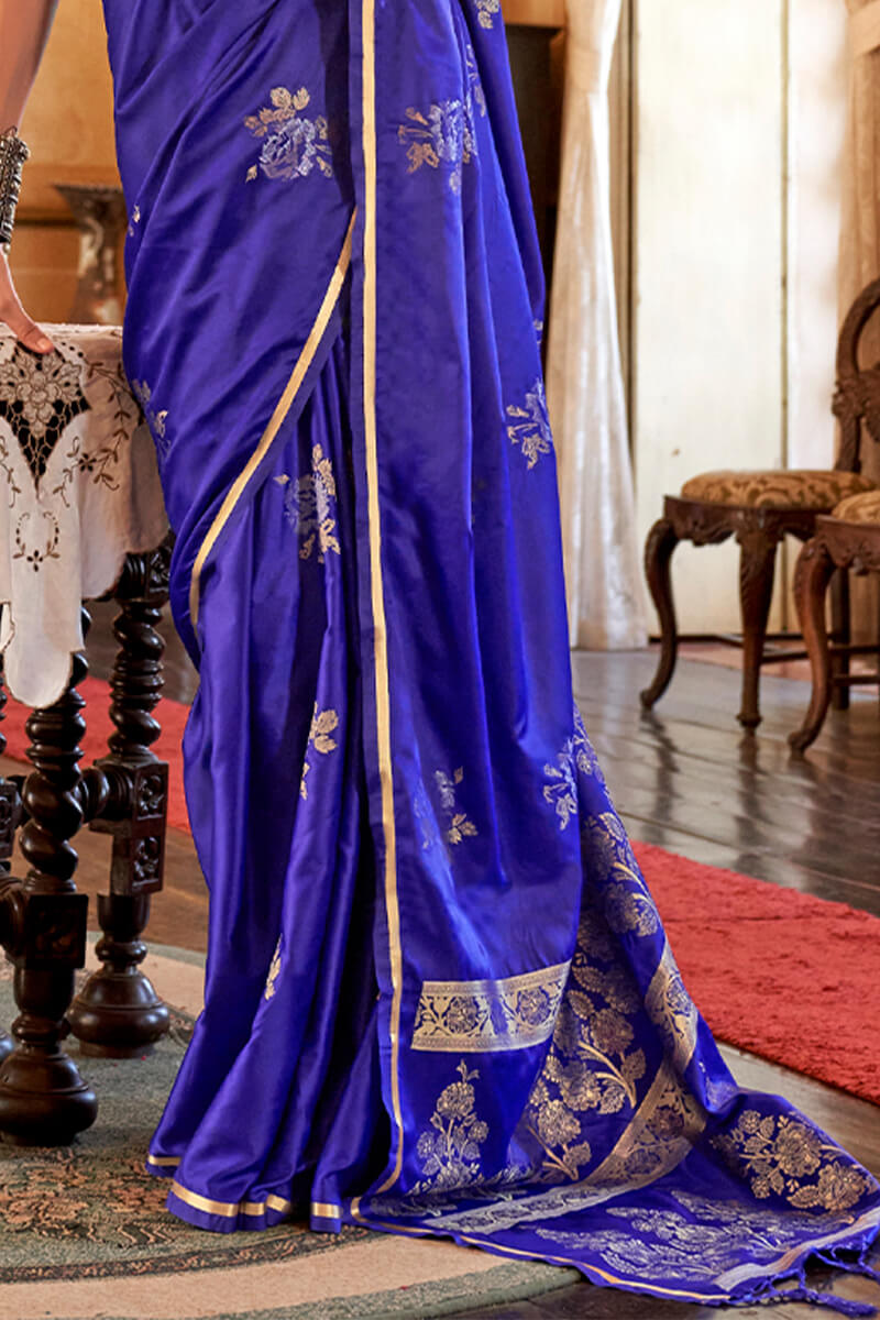 Appealing Blue Banarasi Satin Silk Saree With Blissful Blouse