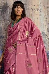Tantalizing Pink Banarasi Satin Silk Saree With Snazzy Blouse