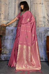 Tantalizing Pink Banarasi Satin Silk Saree With Snazzy Blouse