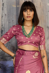 Tantalizing Pink Banarasi Satin Silk Saree With Snazzy Blouse