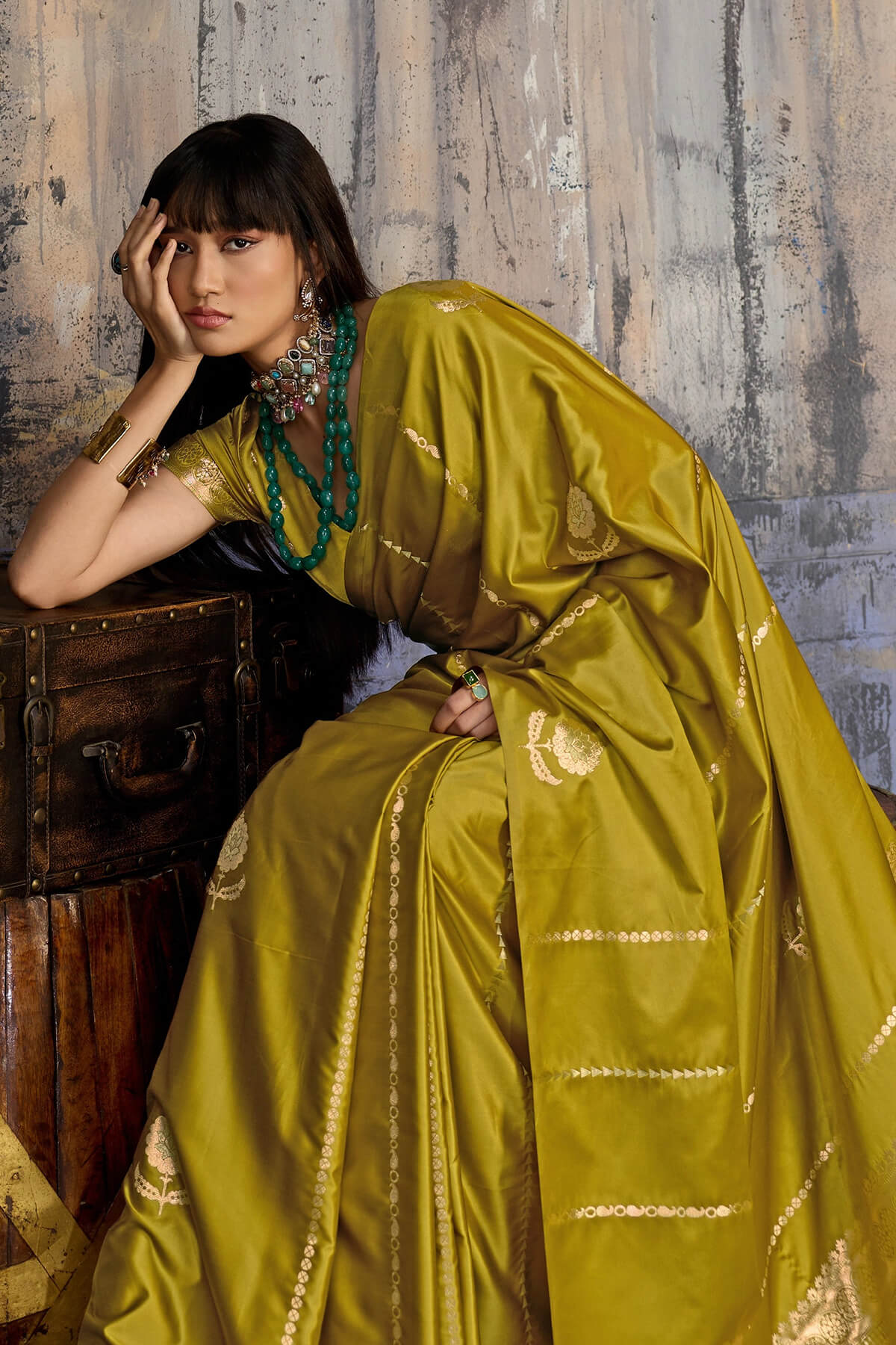 Supernal Mustard Banarasi Satin Silk Saree With Forbearance Blouse