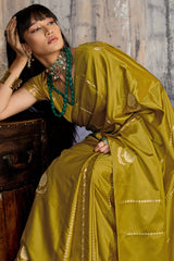 Supernal Mustard Banarasi Satin Silk Saree With Forbearance Blouse