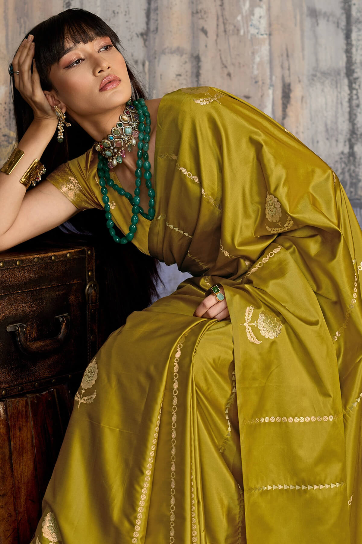 Supernal Mustard Banarasi Satin Silk Saree With Forbearance Blouse