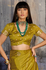 Supernal Mustard Banarasi Satin Silk Saree With Forbearance Blouse