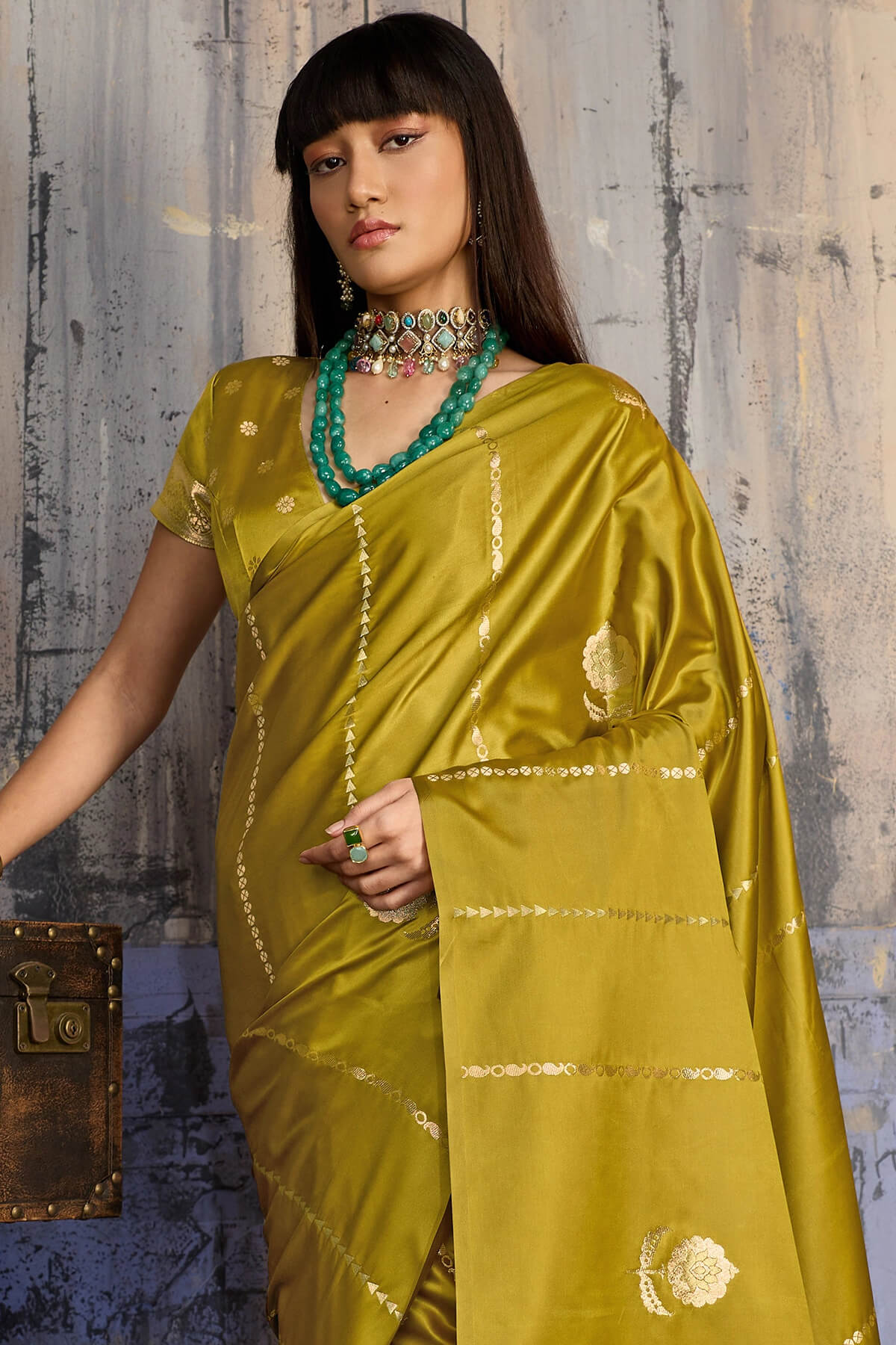 Supernal Mustard Banarasi Satin Silk Saree With Forbearance Blouse