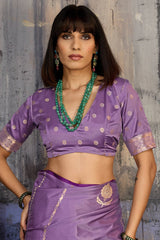 Elision Lavender Banarasi Satin Silk Saree With Ornate Blouse