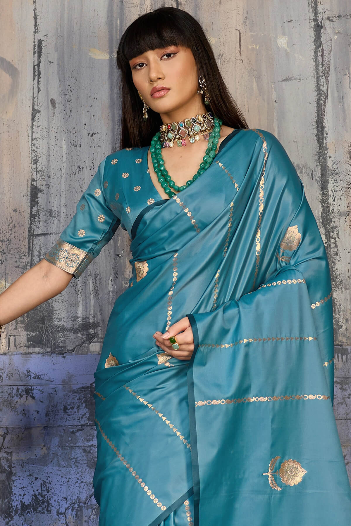 Redolent Blue Banarasi Satin Silk Saree With Ineffable Blouse