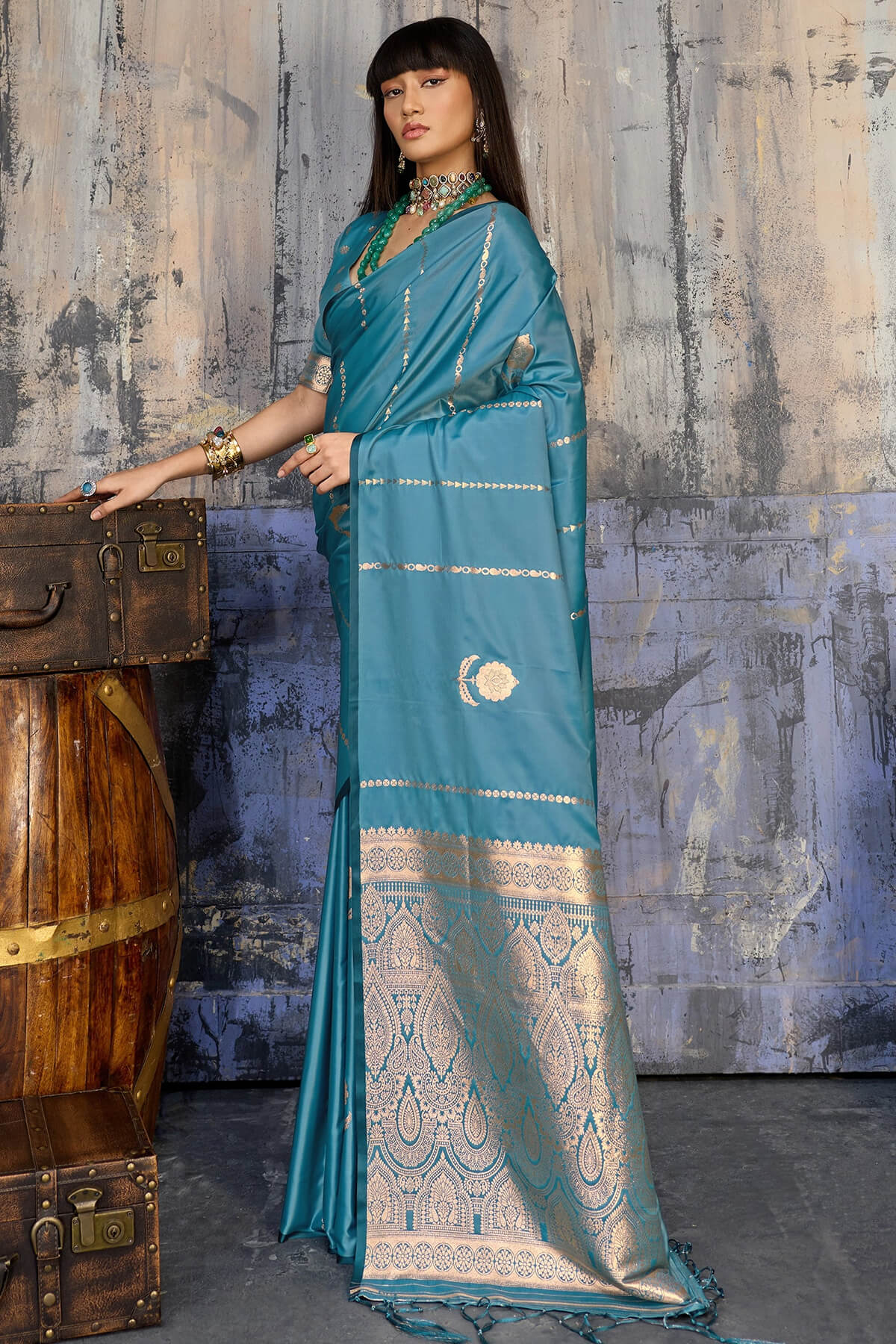 Redolent Blue Banarasi Satin Silk Saree With Ineffable Blouse
