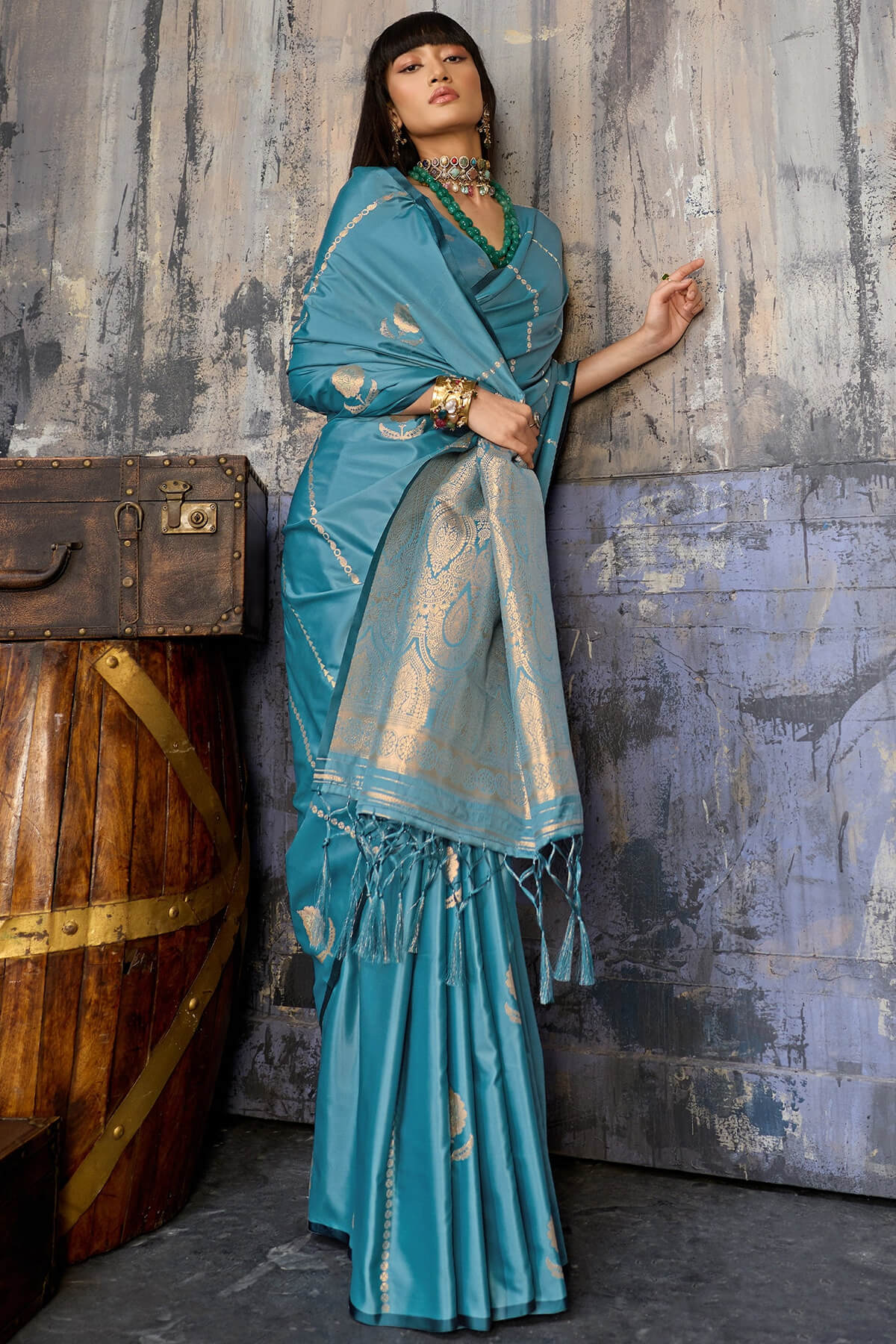 Redolent Blue Banarasi Satin Silk Saree With Ineffable Blouse