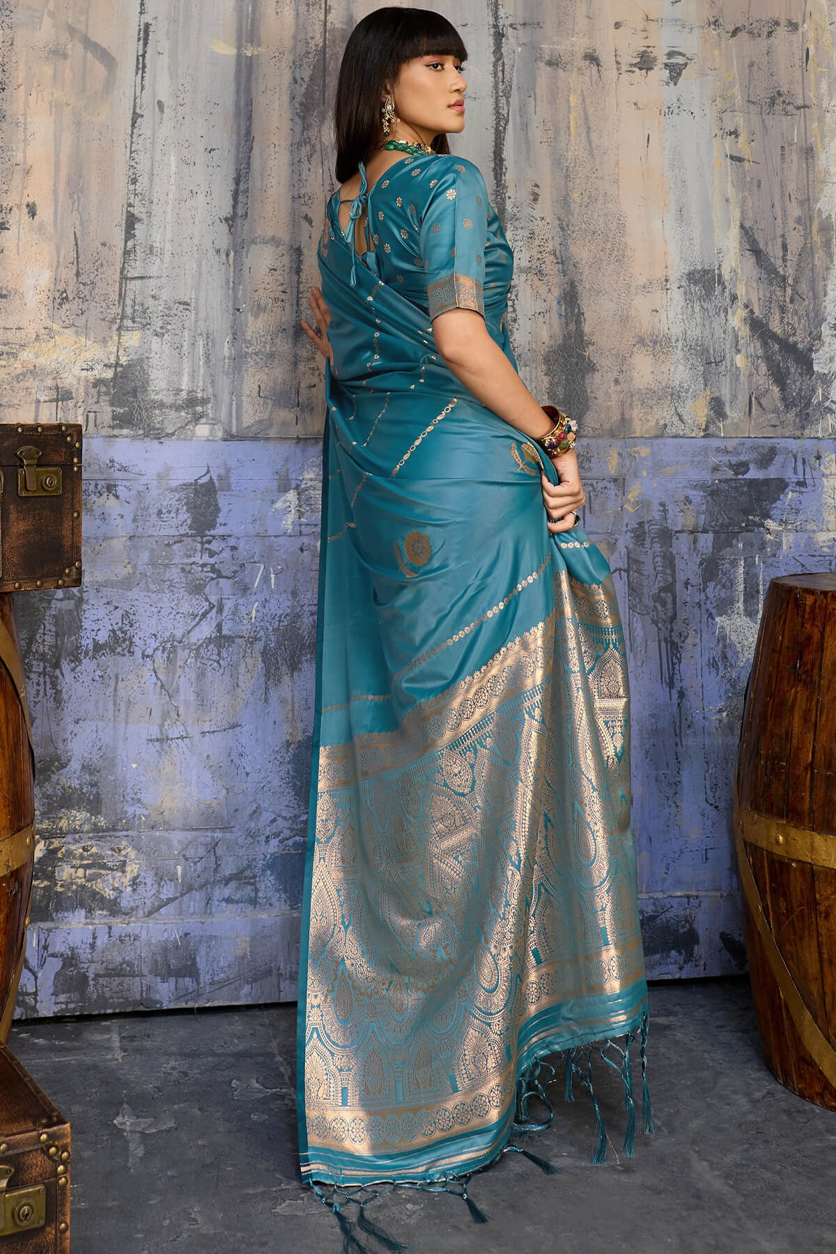 Redolent Blue Banarasi Satin Silk Saree With Ineffable Blouse