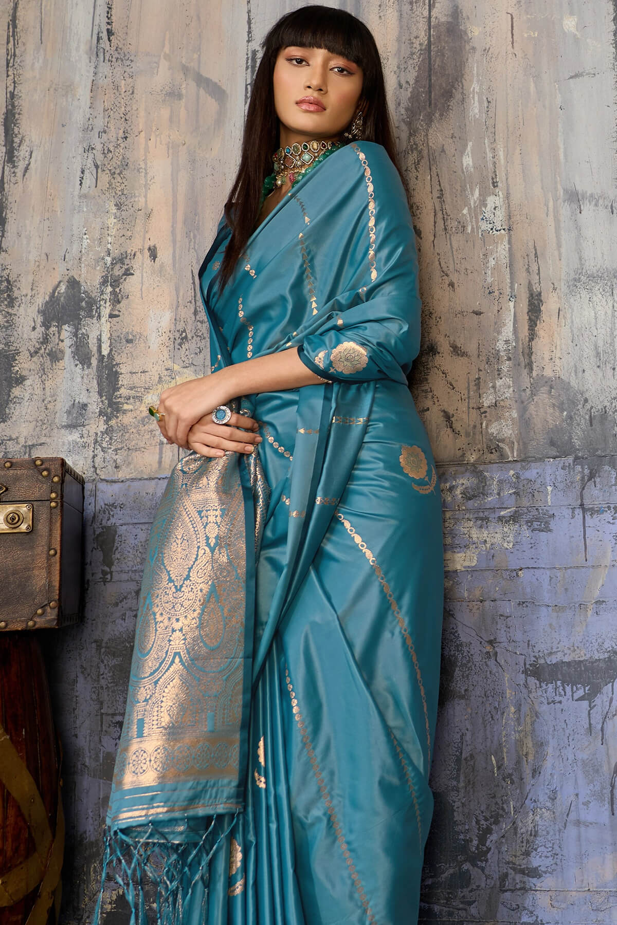 Redolent Blue Banarasi Satin Silk Saree With Ineffable Blouse