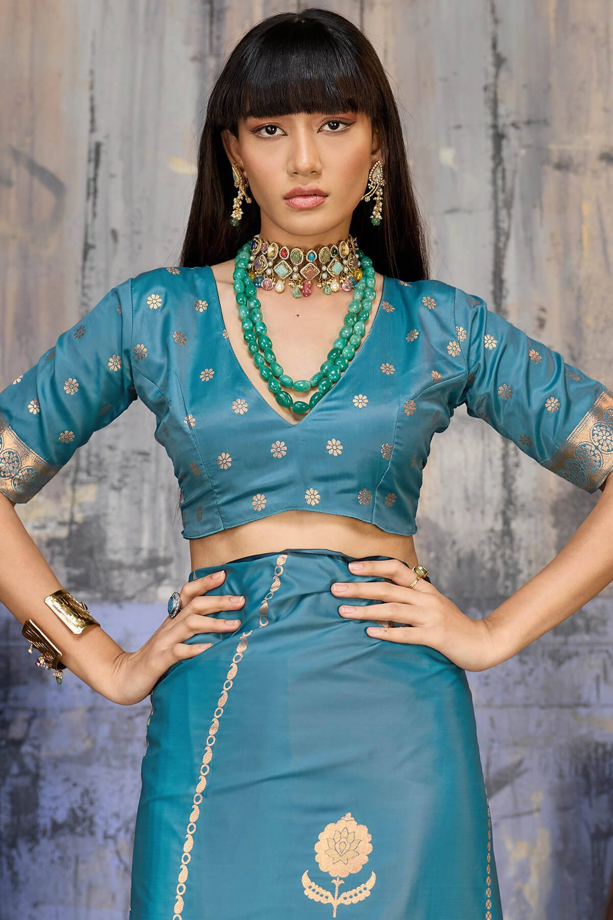 Redolent Blue Banarasi Satin Silk Saree With Ineffable Blouse