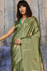 Groovy Green Banarasi Satin Silk Saree With Pleasant Blouse