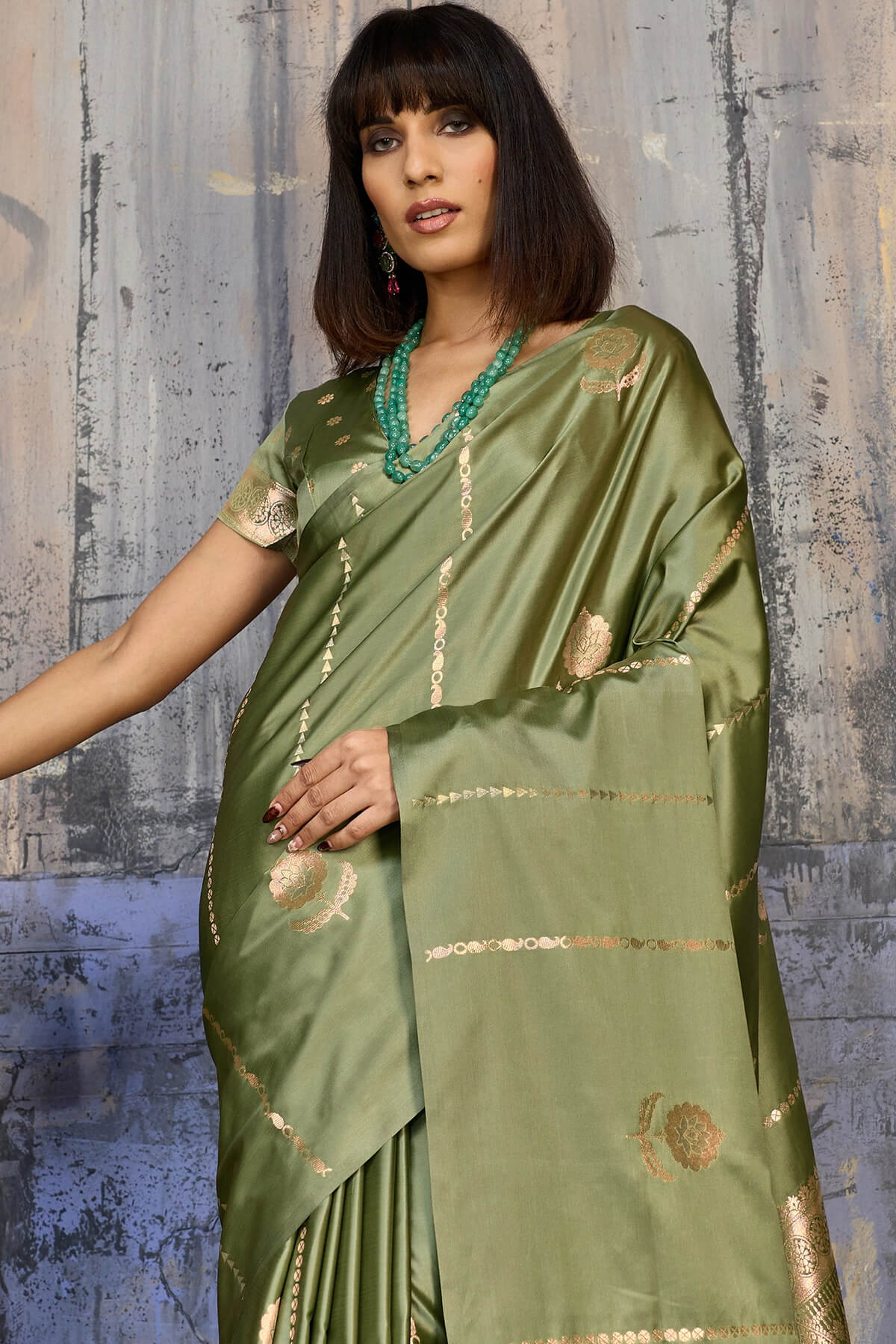 Groovy Green Banarasi Satin Silk Saree With Pleasant Blouse