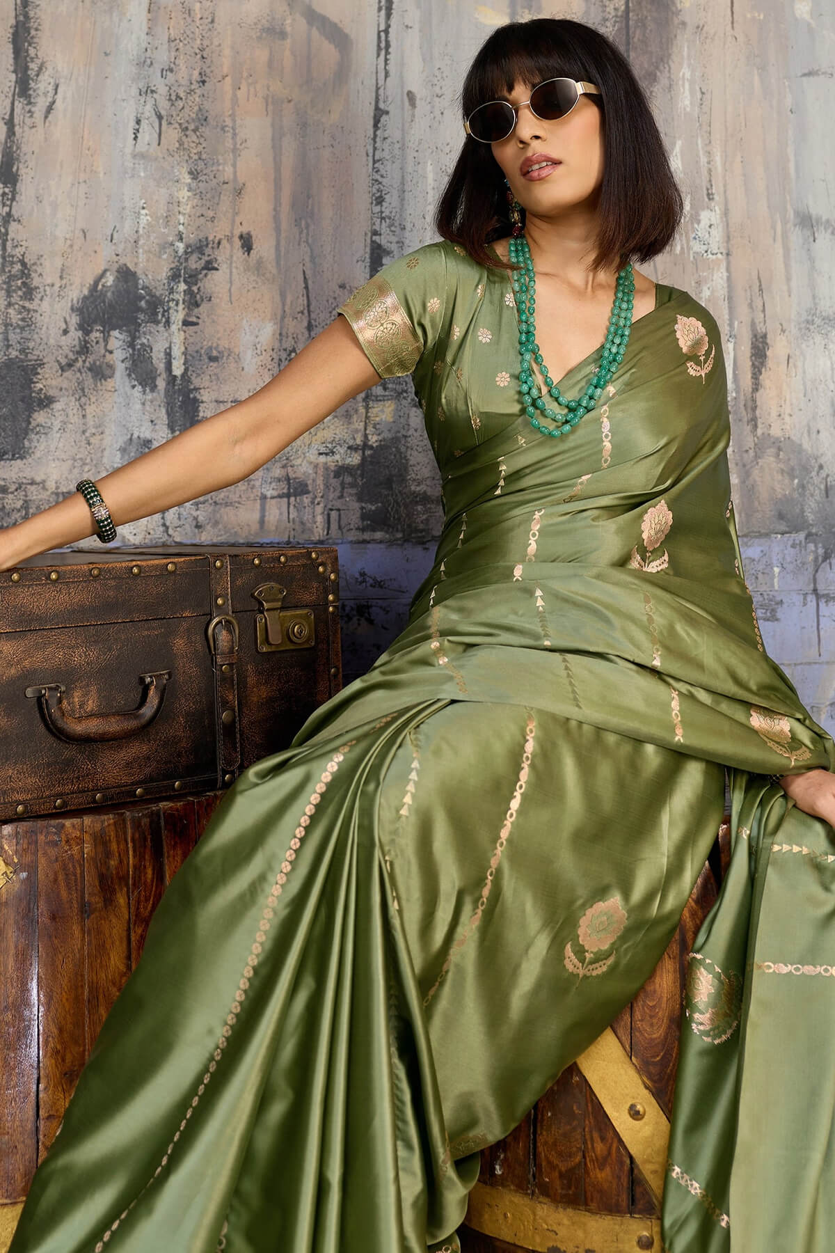 Groovy Green Banarasi Satin Silk Saree With Pleasant Blouse