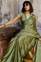 Groovy Green Banarasi Satin Silk Saree With Pleasant Blouse