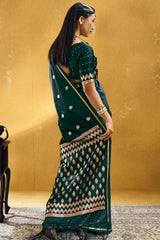Snappy Dark Green Banarasi Satin Silk Saree With Designer Blouse