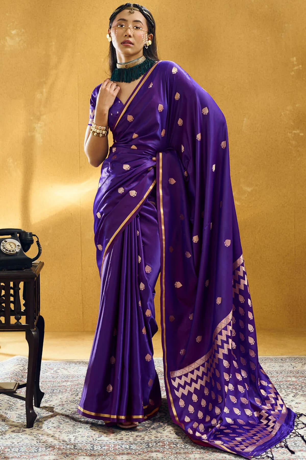 Elegant Purple Banarasi Satin Silk Saree With Transcendent Blouse