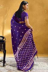 Elegant Purple Banarasi Satin Silk Saree With Transcendent Blouse
