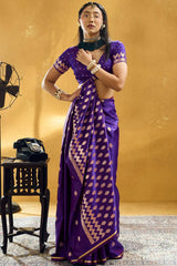Elegant Purple Banarasi Satin Silk Saree With Transcendent Blouse