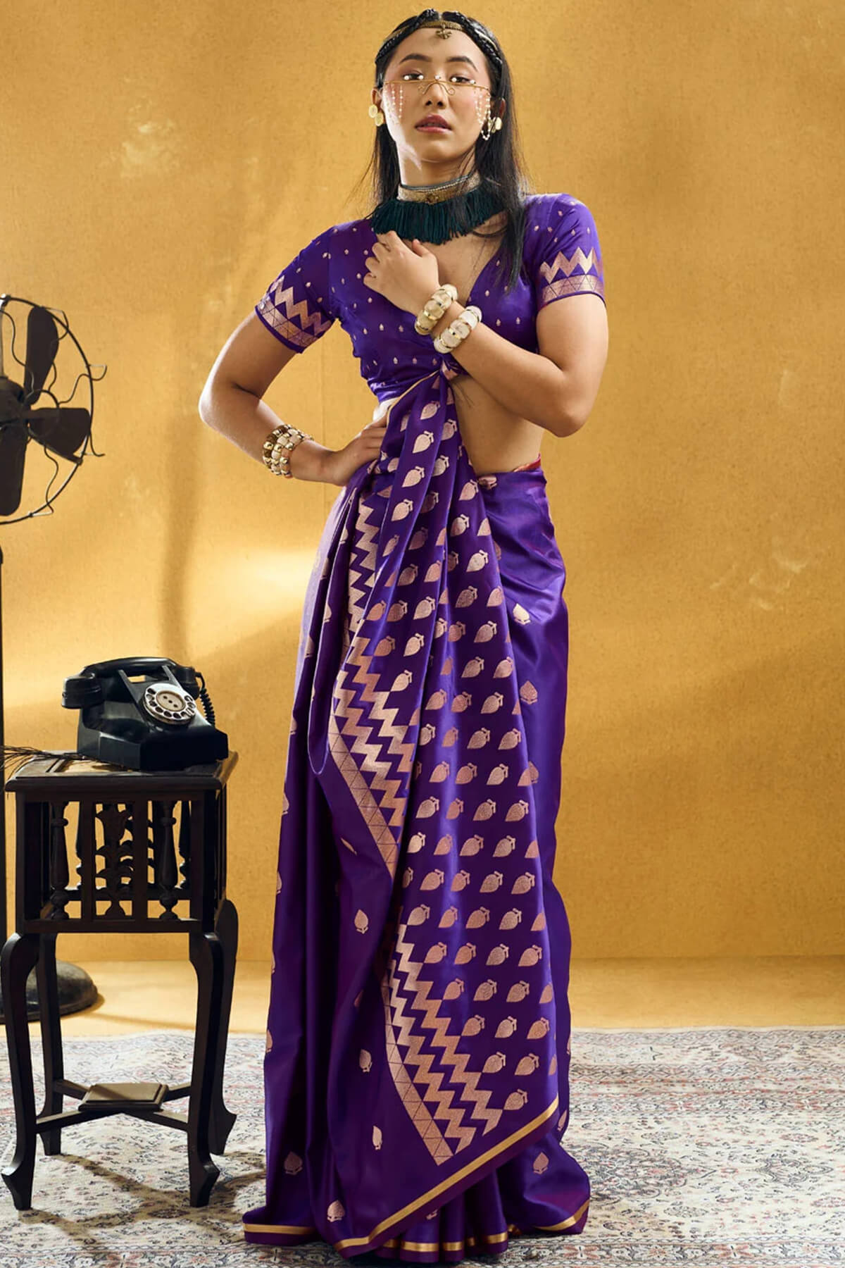Elegant Purple Banarasi Satin Silk Saree With Transcendent Blouse