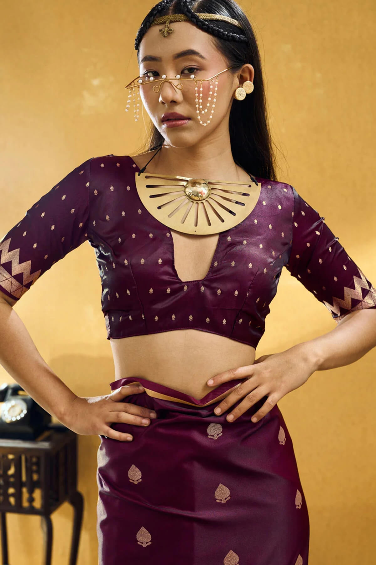 Inspiring Wine Banarasi Satin Silk Saree With Grandiose Blouse