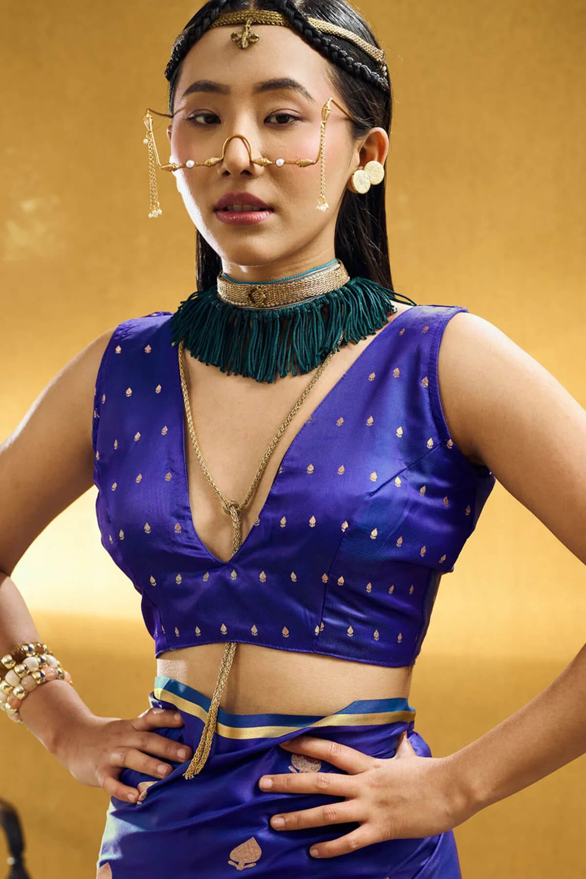 Staggering Royal Blue Banarasi Satin Silk Saree With Girlish Blouse