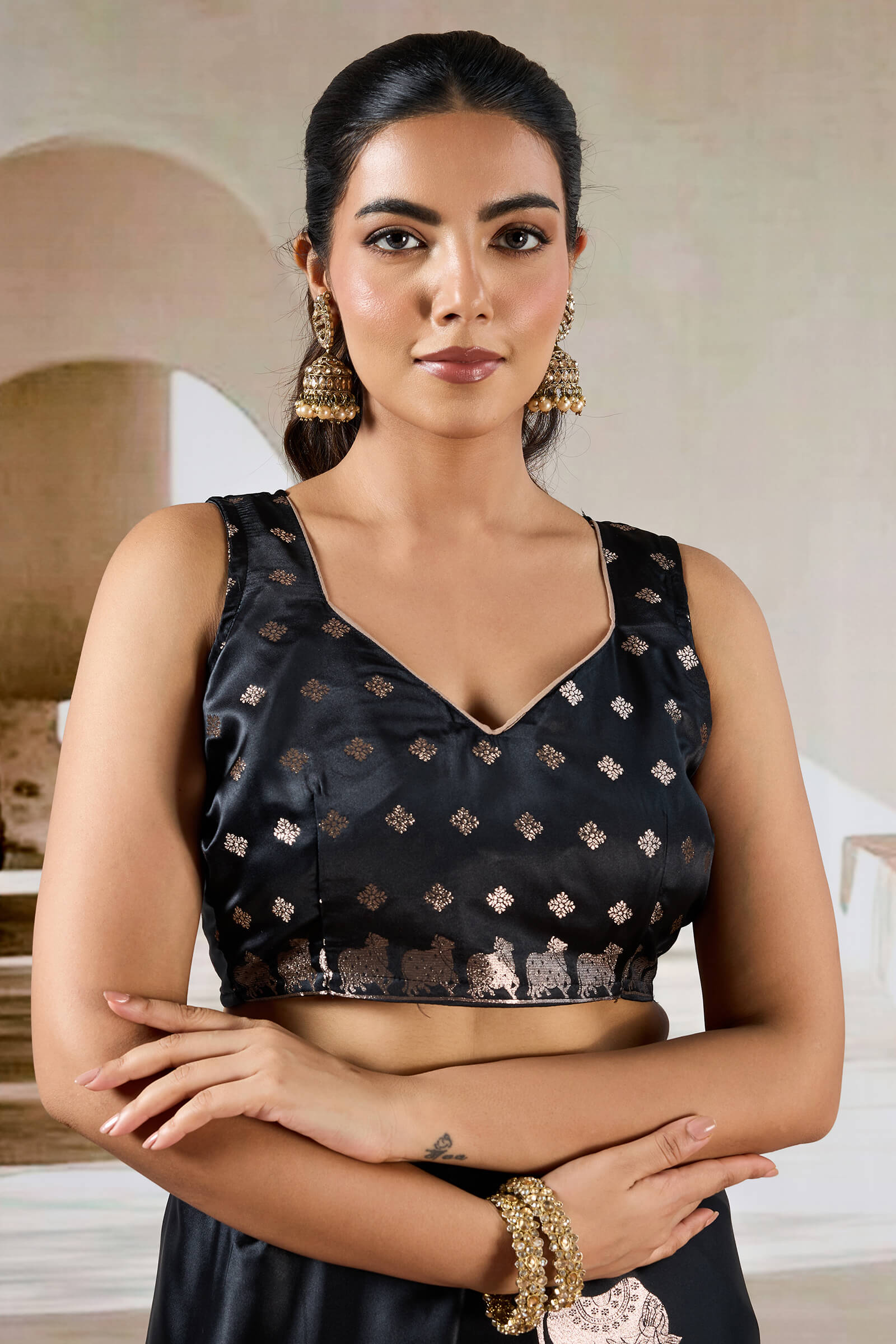 Enthralling Black Banarasi Satin Silk Saree With Demesne Blouse