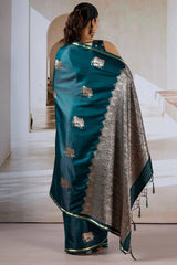 Efflorescence Dark Green Banarasi Satin Silk Saree With Angelic Blouse