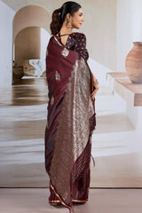 Exuberant Brown Banarasi Satin Silk Saree With Glittering Blouse
