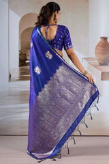 Majesty Royal Blue Banarasi Satin Silk Saree With Vestigial Blouse