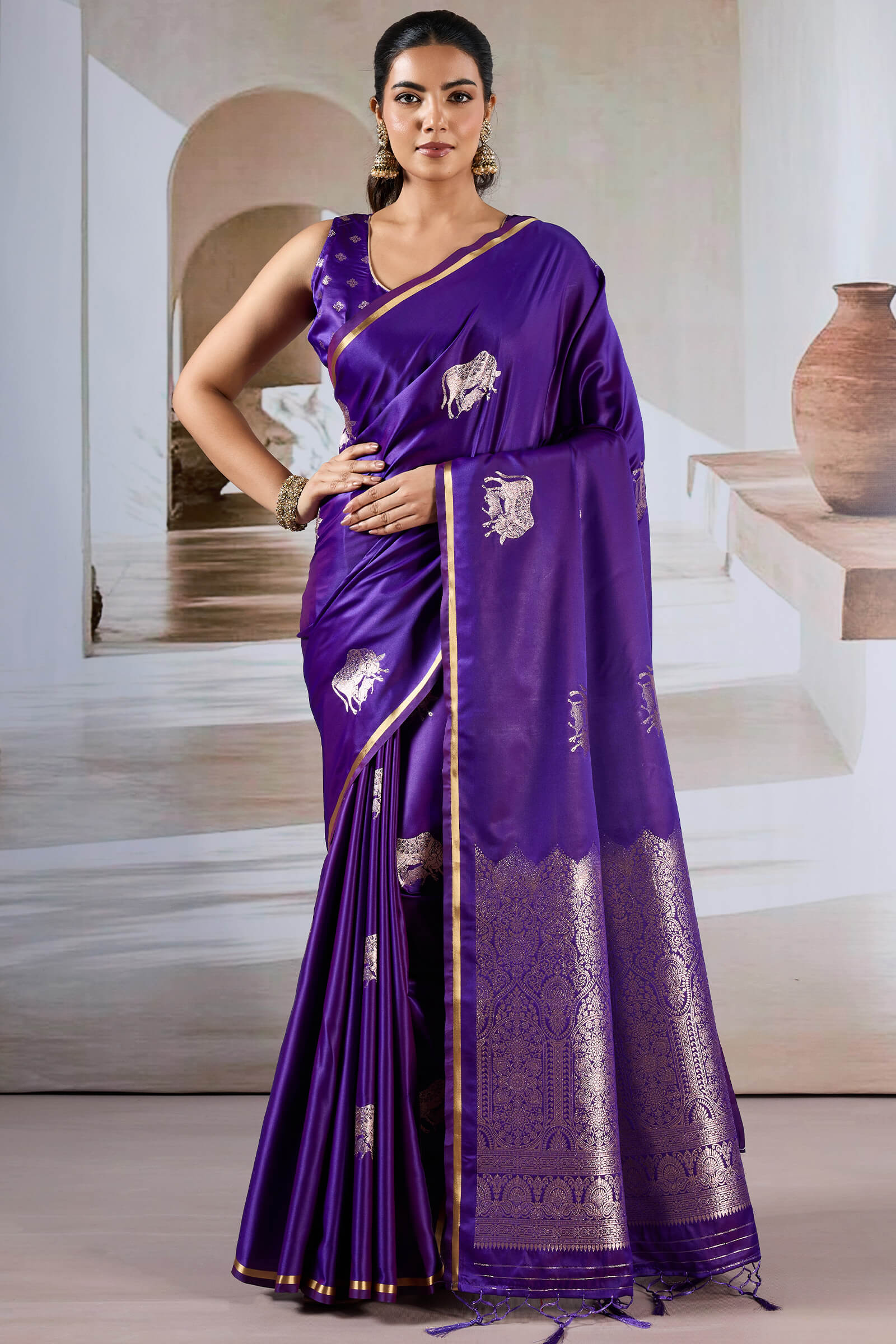 Exemplary Purple Banarasi Satin Silk Saree With Pleasant Blouse