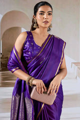 Exemplary Purple Banarasi Satin Silk Saree With Pleasant Blouse