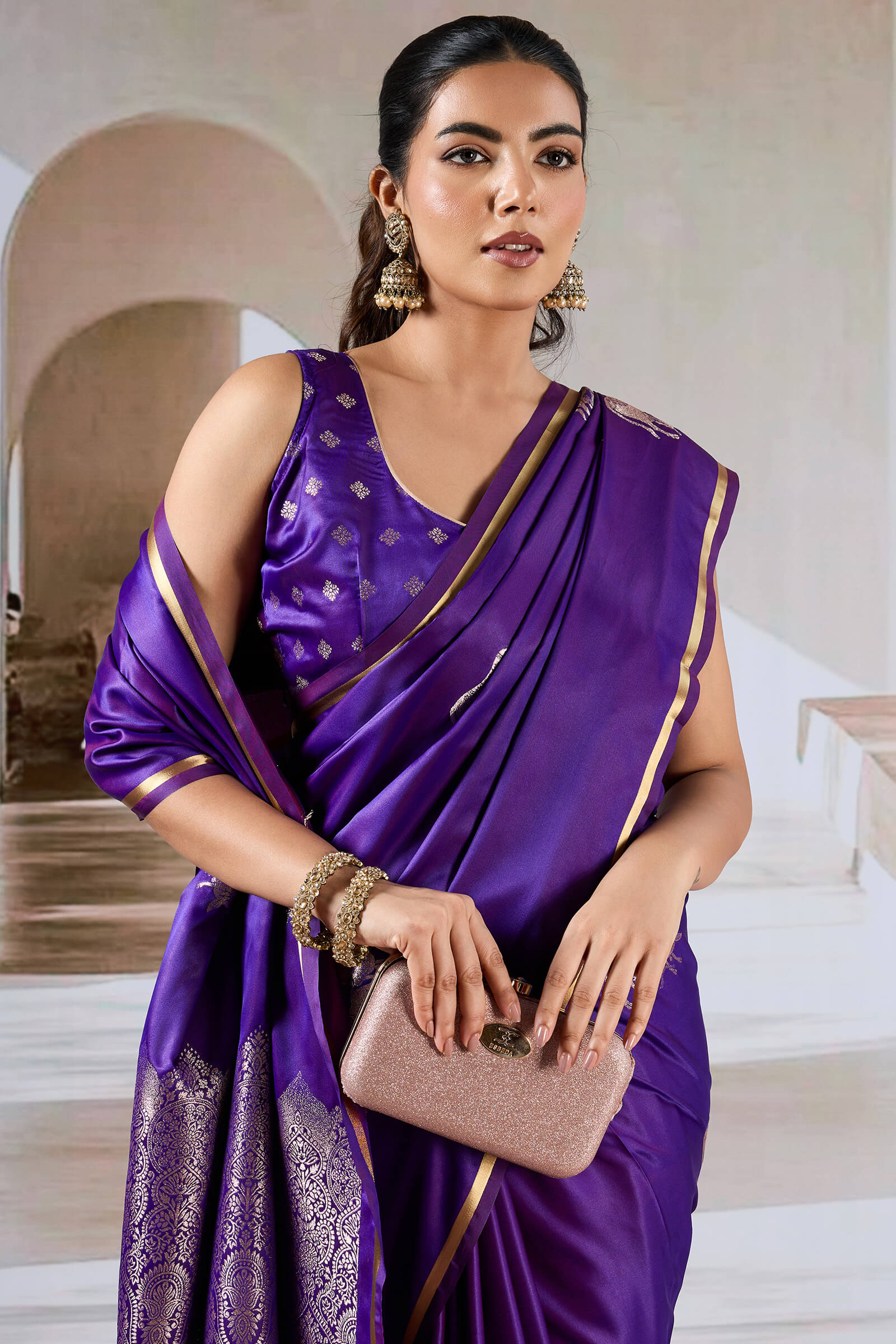 Exemplary Purple Banarasi Satin Silk Saree With Pleasant Blouse